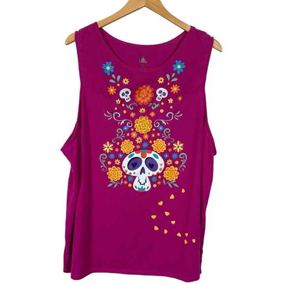 Disney Tops - Disney Floral Skull Embroidered Graphic Tank Top Pink Size 3X